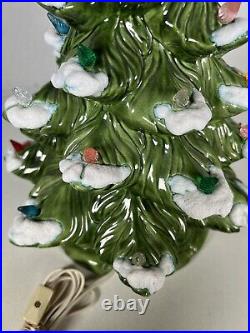 Christmas Tree Atlantic Mold Ceramic Light Up Snow Flocked 1975 Vintage 16