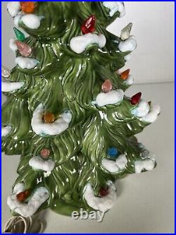 Christmas Tree Atlantic Mold Ceramic Light Up Snow Flocked 1975 Vintage 16