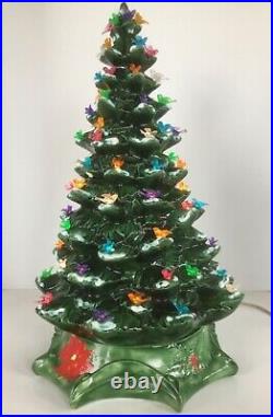 Christmas Tree Ceramic 78 Bird Lights 19.5 Snow Tips 2pc Byron Mold 1972 Vtg
