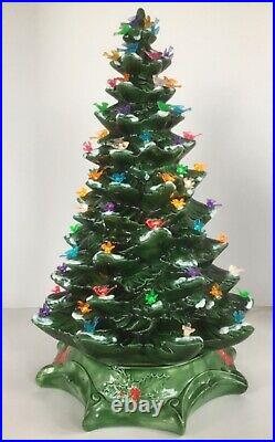 Christmas Tree Ceramic 78 Bird Lights 19.5 Snow Tips 2pc Byron Mold 1972 Vtg