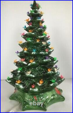Christmas Tree Ceramic 78 Bird Lights 19.5 Snow Tips 2pc Byron Mold 1972 Vtg
