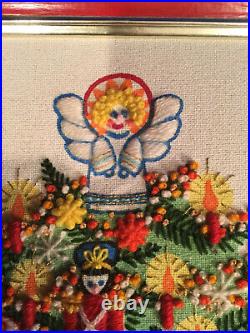 Christmas Tree Fantasy Vintage Finished Embroidery 16 X 20 Sunset Stitchery