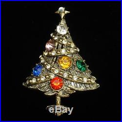 Christmas Tree Pin Vintage Rhinestones Brooch Xmas Hollycraft
