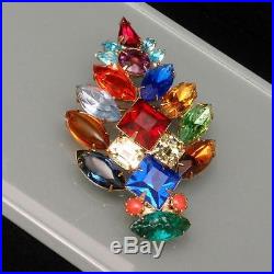 Christmas Tree Pin Vintage Rhinestones Brooch Xmas Multi-Colored