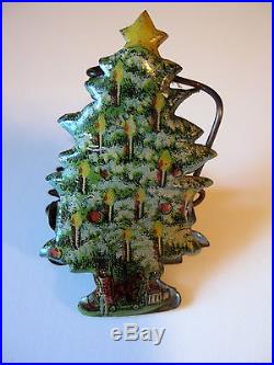 Christmas Tree and Toys Vintage German Lithographed Tin Candle Clip! Great