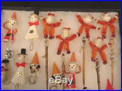 Christmas Vintage Chenille Pipe Cleaner Picks Japan Lot 37 Pc. Santa Trees Elves