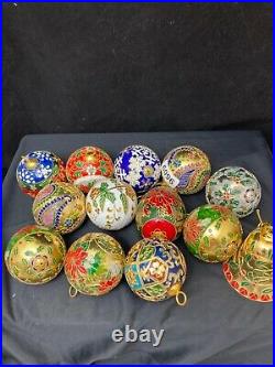 Chrome Christmas Tree With Colorful Victorian Style Enamel Ornaments Vintage