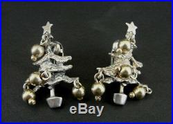 Cini Earrings Sterling Vintage Clip On Christmas Trees Silver 925 Balls Dangle
