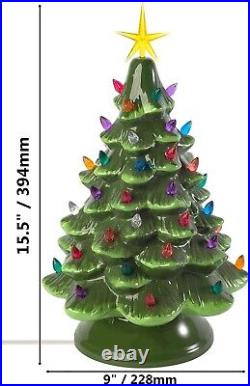 Classic Ceramic Christmas Tree 15.5 Vintage Green Tree with Separate Base