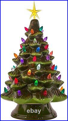 Classic Ceramic Christmas Tree 15.5 Vintage Green Tree with Separate Base