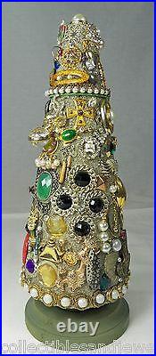 Costume Jewelry Christmas Tree OOAK Vintage Stand Alone Cone Rhinestones Charms
