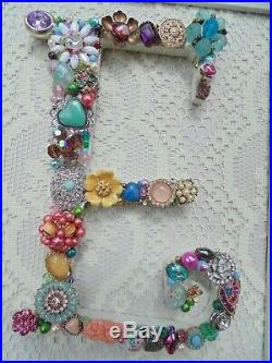 Cottage Shabby Vintage Jewelry Framed Christmas Tree INITIAL E Letter