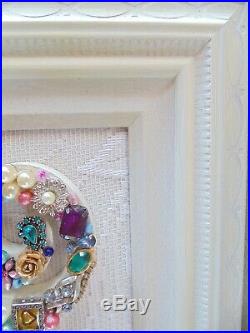 Cottage Shabby Vintage Jewelry Framed Christmas Tree INITIAL R Letter