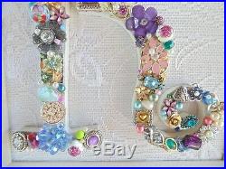Cottage Shabby Vintage Jewelry Framed Christmas Tree INITIAL R Letter