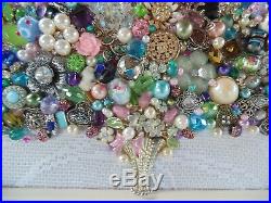 Cottage Shabby Vintage Jewelry Framed Christmas TreePURPLE StarPink Flowers