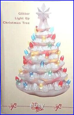 Cracker Barrel Ceramic Christmas Tree Glitter Lights Up Vintage NEW IN BOX