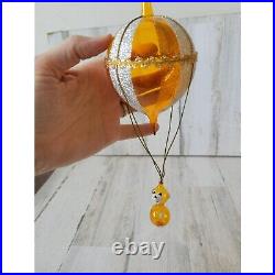 De Carlini Vintage Italian glass hot air balloon bear RARE Ornament Xmas tree