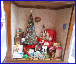 Diorama Christmas Palor Miniature Room Tree Lighted Dollhouse Vintage Ooak 38 Pc