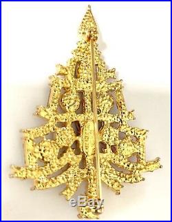 Eisenberg Ice Large Signed Christmas Tree Pin Brooch Vintage Red Rhinestones