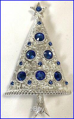 Eisenberg Ice Signed Christmas Tree Pin Brooch New Vintage Blue Rhinestones