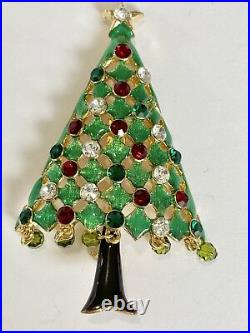 Eisenberg Ice Signed Dangle Rhinestones Vintage Christmas Tree Pin Brooch