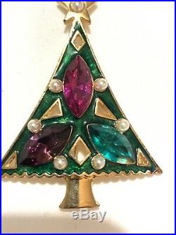 Eisenberg Ice Signed New Vintage Enamel & Rhinestones Christmas Tree Pin Brooch