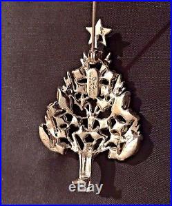 Eisenberg Ice Silver Tone Christmas Tree Pin Red Green and Clear Rhinestones
