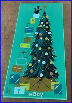 El Gato Gomez Painting Retro Holiday Vintage Mod Christmas Tree MID Century Cats