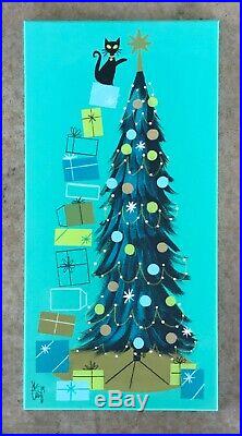 El Gato Gomez Painting Retro Holiday Vintage Mod Christmas Tree MID Century Cats