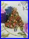 Exceptional Christmas Tree Brooch, Vintage Reverse Painted Floral Brooch, Rare