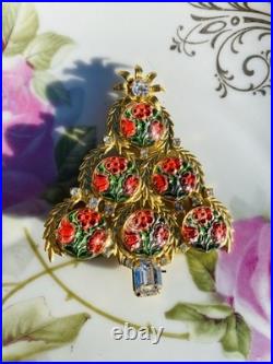Exceptional Christmas Tree Brooch, Vintage Reverse Painted Floral Brooch, Rare Exceptional Christmas Tree Brooch, Vintage Reverse Painted Floral Brooch, Rare