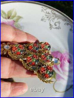 Exceptional Christmas Tree Brooch, Vintage Reverse Painted Floral Brooch, Rare