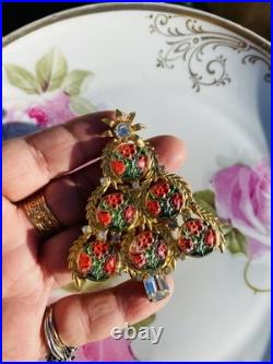Exceptional Christmas Tree Brooch, Vintage Reverse Painted Floral Brooch, Rare