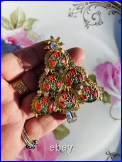 Exceptional Christmas Tree Brooch, Vintage Reverse Painted Floral Brooch, Rare Exceptional Christmas Tree Brooch, Vintage Reverse Painted Floral Brooch, Rare