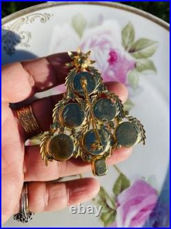 Exceptional Christmas Tree Brooch, Vintage Reverse Painted Floral Brooch, Rare Exceptional Christmas Tree Brooch, Vintage Reverse Painted Floral Brooch, Rare