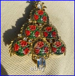 Exceptional Christmas Tree Brooch, Vintage Reverse Painted Floral Brooch, Rare