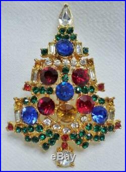 Exquisite Rare Vintage Weiss Jewel 6 Candle Christmas Tree Rhinestone Brooch Pin