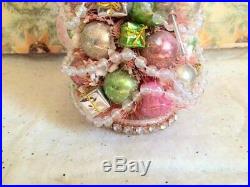 Fabulous 13 Pink Bottlebrush Xmas Tree Mica Flocked Vtg Glass Ornaments Jewels