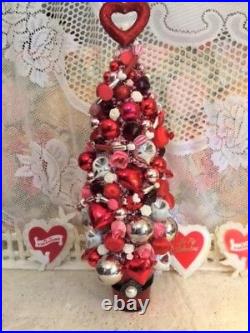 Fabulous Valentine's Day Bottlebrush Tree Vtg Xmas Ornaments Mercury Glass Base