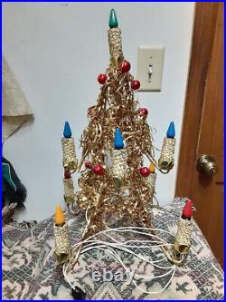 Fabulous Vintage Gold Lighted Table Top Christmas Tree With Red Ornaments