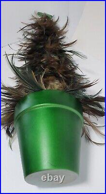 Feather Tree Tabletop with Ceramic Pot Greens Browns Iridescent Vintage 23 in