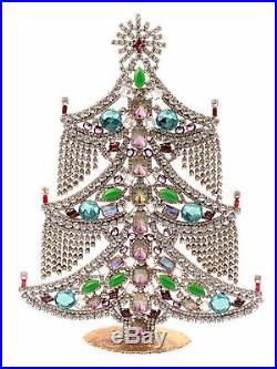 Free standing X large glass rhinestone Czech vintage Christmas tree ornament C
