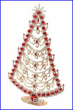 Free standing X large glass rhinestone Czech vintage Christmas tree ornament red