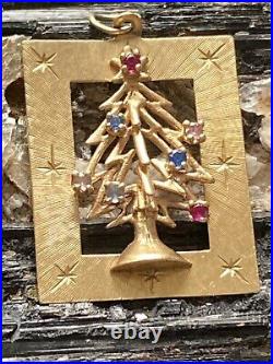 GORGEOUS VTGCHRISTMAS 14k GOLD CHARM3D TREE 7 COLORFUL gemstones 1.5 5.69g