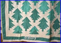 GORGEOUS Vintage 30's Forest of Green Pine Trees Christmas Tree Antique Quilt