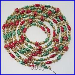 German Mercury Glass Bead Garland Gold Red Double Beads 9ft 4 Strands Vintage