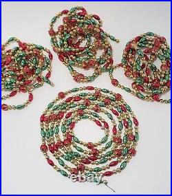 German Mercury Glass Bead Garland Gold Red Double Beads 9ft 4 Strands Vintage