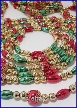 German Mercury Glass Bead Garland Gold Red Double Beads 9ft 4 Strands Vintage