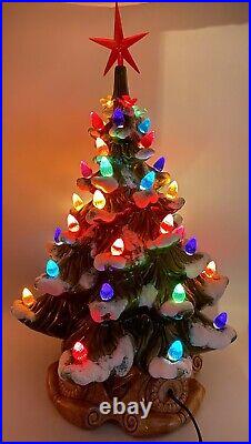 Gorgeous! Large Vintage Atlantic Mold Flocked Musical Ceramic Christmas Tree 18