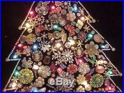 Gorgeous! Ooak! Vintage Framed Lighted Folk Art Jewelry Christmas Tree Wall Art